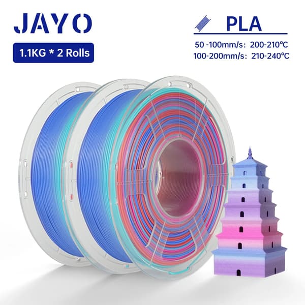 JAYO Silk PLA Filament, 1,75 mm Diameter, Miljövänlig och Hög Styrka,PLA-Regnbåge02