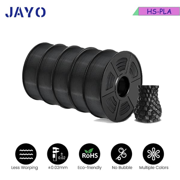 Højhastigheds PLA Filament, 1,75 mm Diameter, Zero Bubble Teknologi,5 Sort