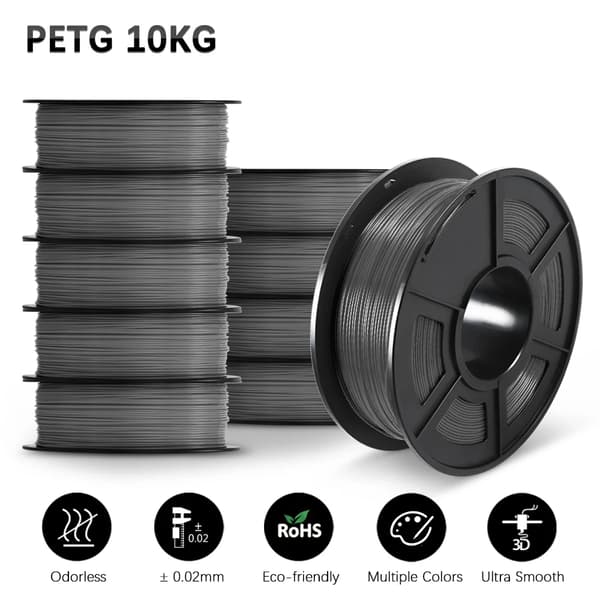 SUNLU 3D Filament, Halkaisija 1,75 mm, Toleranssi +/- 0,02 mm,PETG Harmaa 10 Rullaa