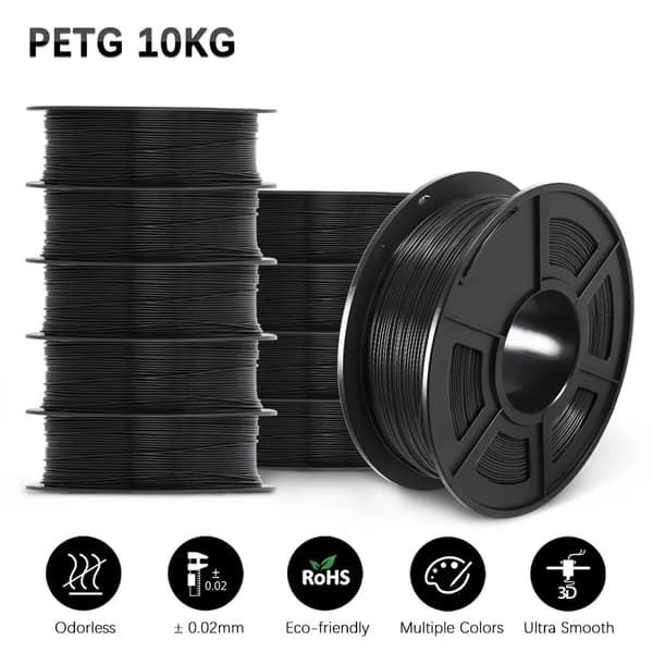 SUNLU 3D Filament, Diameter 1,75 mm, Tolerans +/- 0,02 mm,PETG Svart 10 Rulle