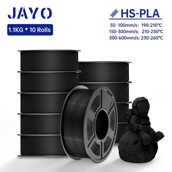JAYO PLA Filament, 1,1 kg Hög Hastighet, 1,75 mm Diameter,HS-PLA Svart 10st