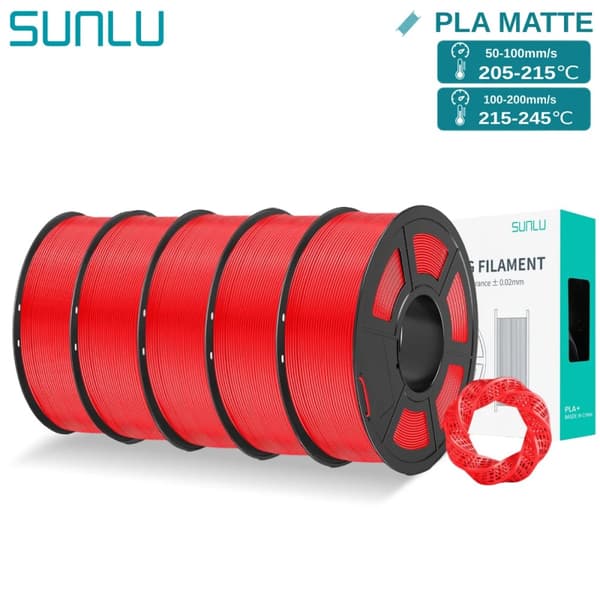 SUNLU PLA Matt Filament 1.75mm, Hög Hastighet, Bubbel-Fri, 1KG,5 Röd