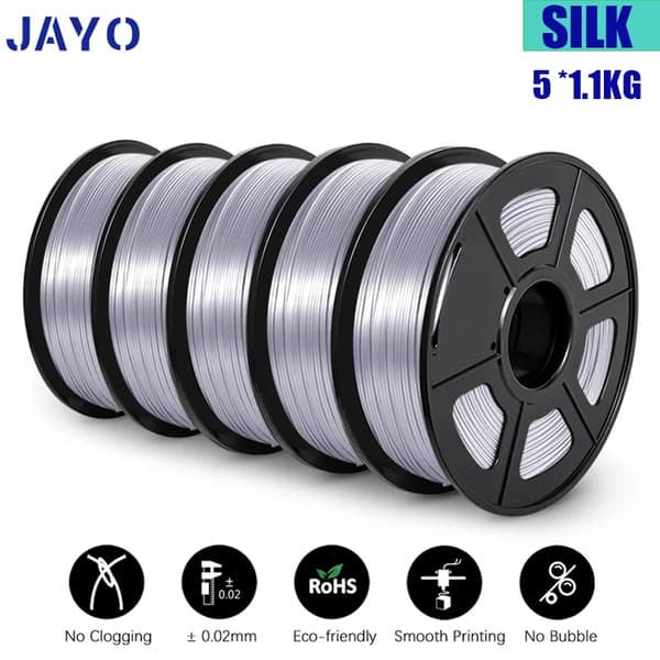 JAYO PLA+ SILK Filament, 1,75 mm Diameter, 5,5 kg Vægt,SILK Sølv 5.5KG