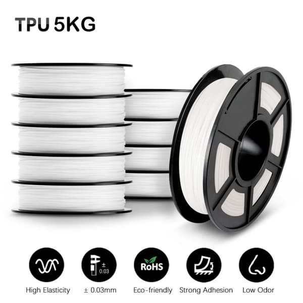 TPU-filament, 1,75 mm diameter, 205~230℃ utskriftstemperatur,Tpu-vit-5 kg