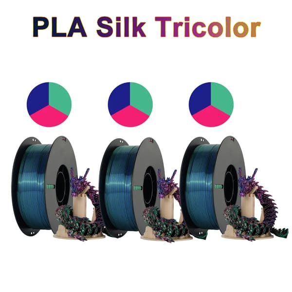 PLA Filament, 1,75 mm Diameter, Tre Farvet Silke,3 kg silke tricolor E