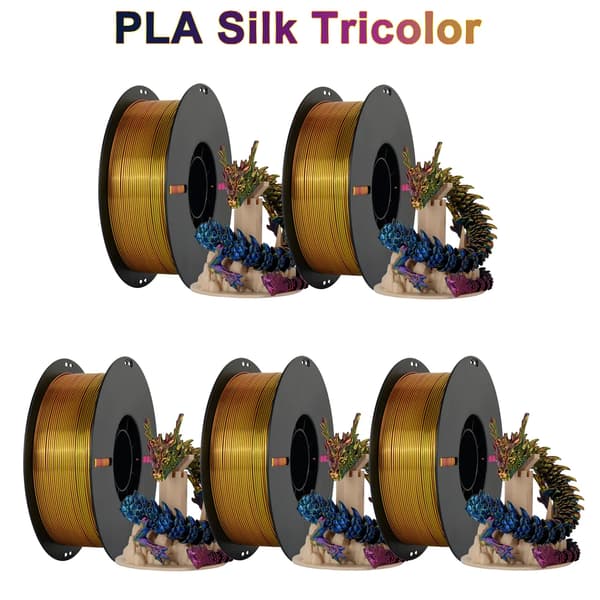 PLA Filament, 1,75 mm Diameter, Tre Farvet Silke,5 kg silke tricolor A