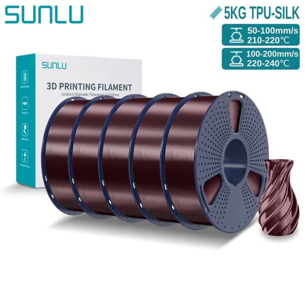 TPU Silke 3D Filament, 5 KG Vikt, Lätt att Skriva Ut,5KG Bourgogne