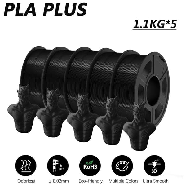 PLA 3D-skrivarfilament, 1,1 kg, Slät utskrift,Pla plus svart