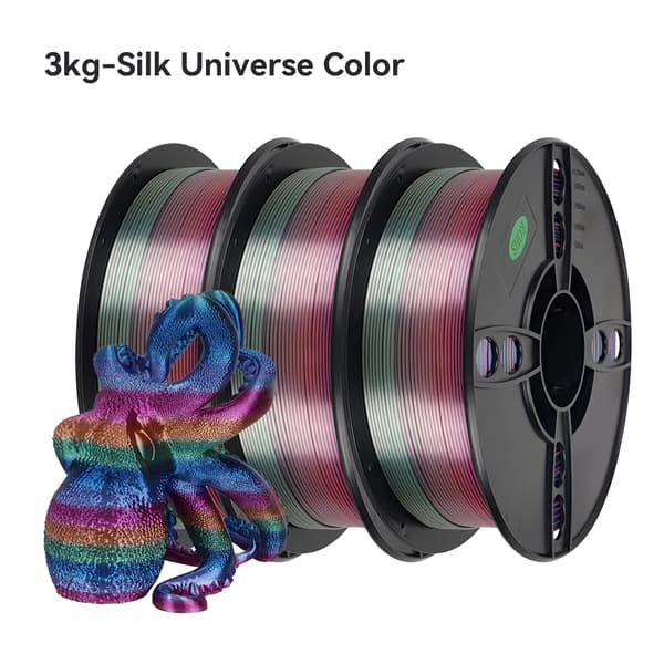 Silk PLA Rainbow 3D-printer filament, 5 kg Silk Candy, 5 kg Silk Forest,3 kg Silke Univers