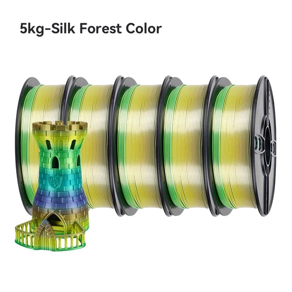 Silk PLA Rainbow 3D-printer filament, 5 kg Silk Candy, 5 kg Silk Forest,5 kg Silke Skov