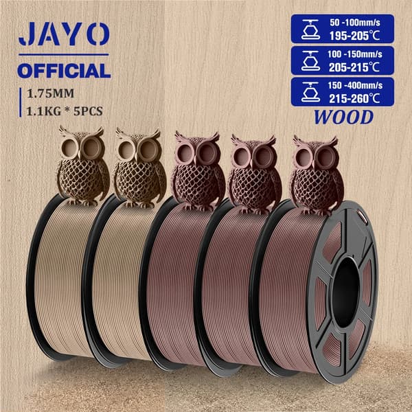 Wood PLA-filament, 1,75 mm diameter, 15% äkta träfiber,Träblandning-6 5Rullar