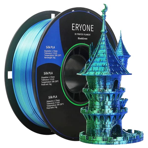 ERYONE Dual Color Silk PLA Filament, 1,75 mm Diameter, 1 kg Nettovikt,Blå och grön