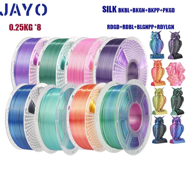 JAYO PLA Silke Filament, Flerfärgad Glänsande Yta, 250G Per Rulle,PLAPLUS SKTC MIX