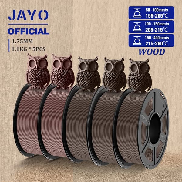 Wood PLA-filament, 1,75 mm diameter, 15% äkta träfiber,Träblandning-4 5Rullar