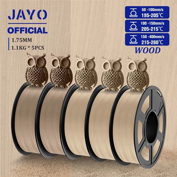 Wood PLA filament, 1,75 mm diameter, 15% ægte træfiber,Træmix-2 5Ruller