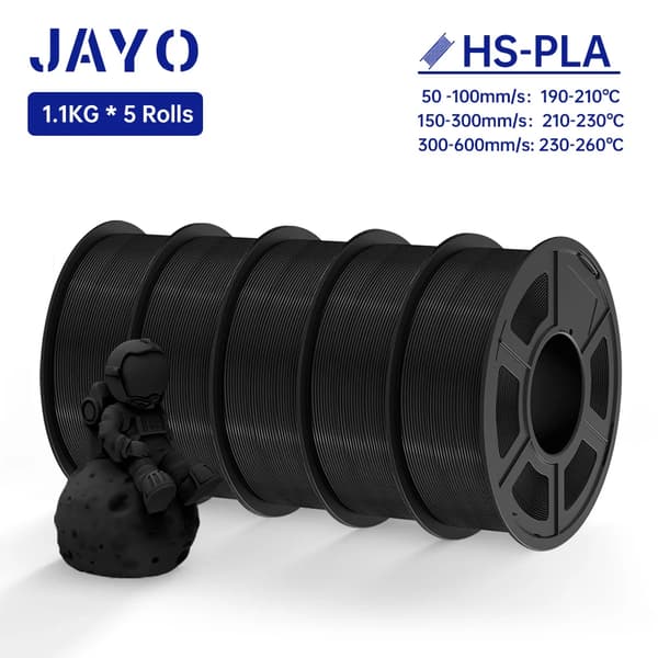 JAYO PLA Filament, 1,1 kg Hög Hastighet, 1,75 mm Diameter,HS-PLA Svart 5st