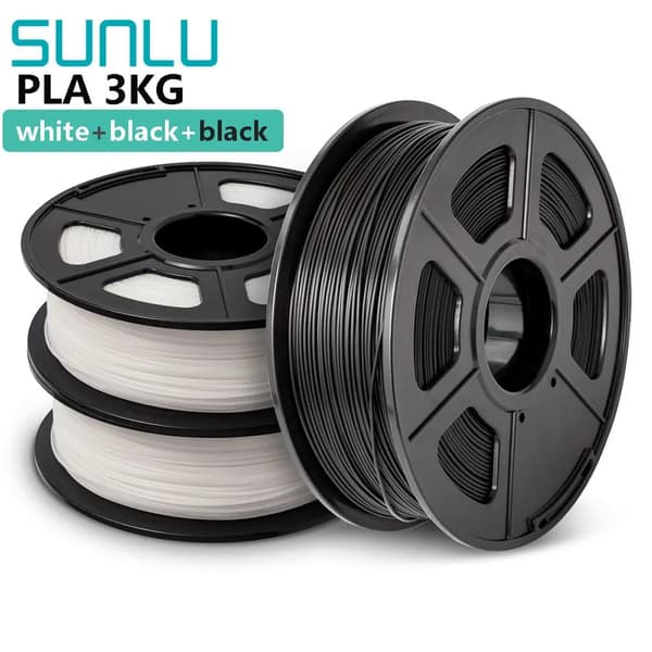 SUNLU 3D Filament, PLA-material, 1,75 mm diameter, 3 rullar per förpackning,PLA-2WT-1BK