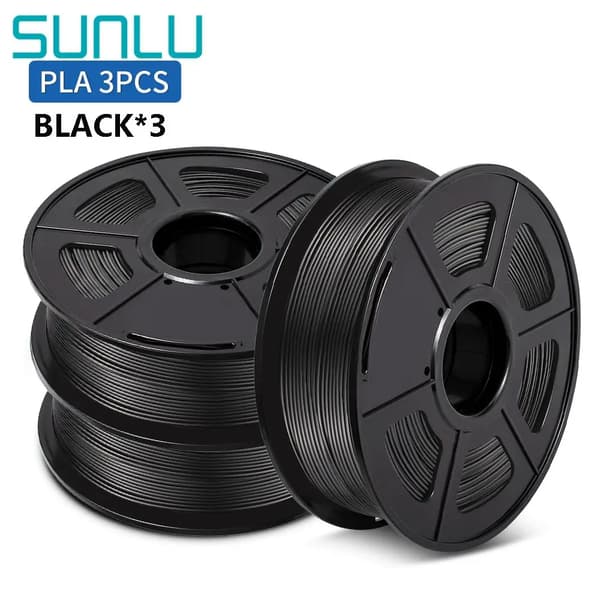 SUNLU 3D Filament, PLA-material, 1,75 mm diameter, 3 rullar per förpackning,PLA-BK-3KG