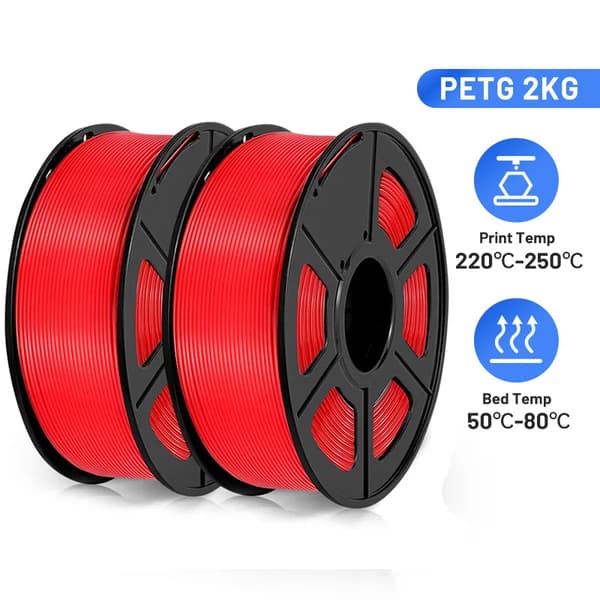 3D-printer filament, 1,75 mm diameter, 220-250°C printtemperatur,RØD PETG 2stk