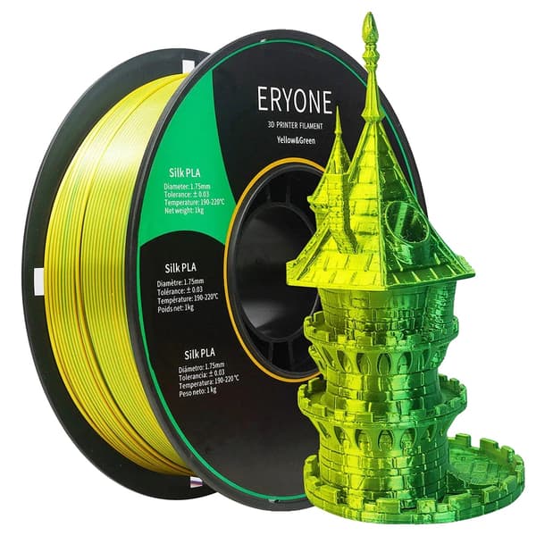 ERYONE Kaksoisvärinen Silkki PLA -filamentti, 1,75 mm halkaisija, 1 kg nettopaino,Keltainen ja vihreä