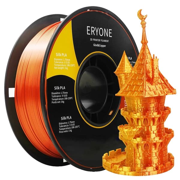 ERYONE Dual Color Silk PLA Filament, 1,75 mm Diameter, 1 kg Nettovægt,Guld og Kobber