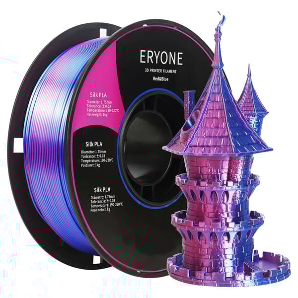 ERYONE Dual Color Silk PLA Filament, 1,75 mm Diameter, 1 kg Nettovikt,Röd och Blå