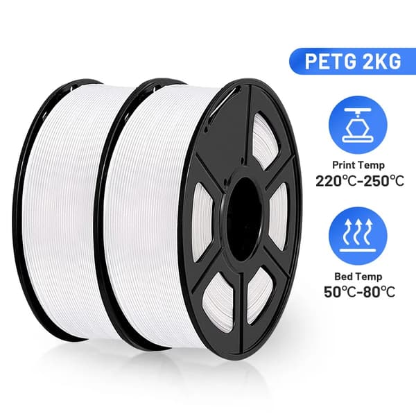 3D-printer filament, 1,75 mm diameter, 220-250°C printtemperatur,HVID PETG 2stk
