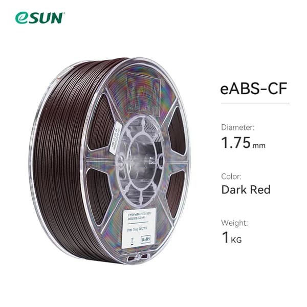 eABS-CF Filament, 1,75 mm Diameter, 1 KG Vægt,Mørkerød