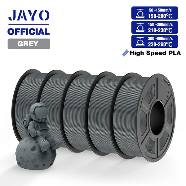 JAYO PLA Filament, 1,75 mm Diameter, Hög hastighetsutskrift, Temperaturområde 190-260°C,HSPLA Grå 5st
