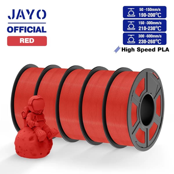 JAYO PLA Filament, 1,75 mm Diameter, Højhastighedsprint, Temperaturinterval 190-260°C,HSPLA Rød 5 stk.