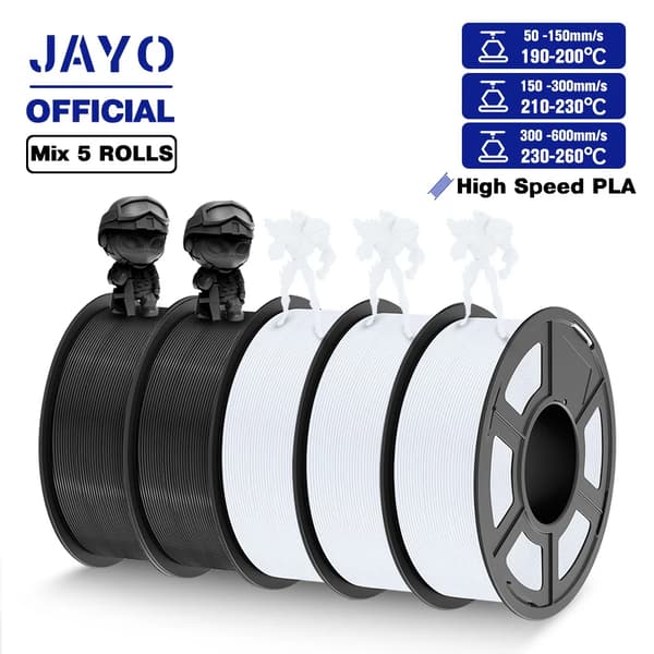 JAYO PLA Filament, 1,75 mm Diameter, Højhastighedsprint, Temperaturinterval 190-260°C,HSPLA 2BK 3WT