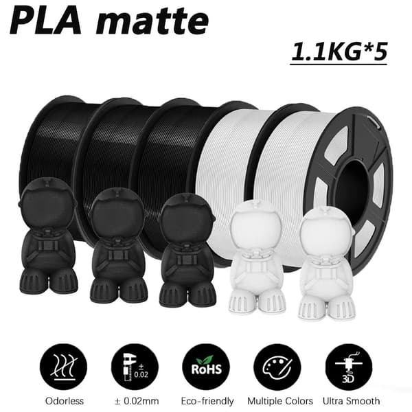 PLA Matt Filament, 1.1KG, Slät Utskrift,3BK2WT