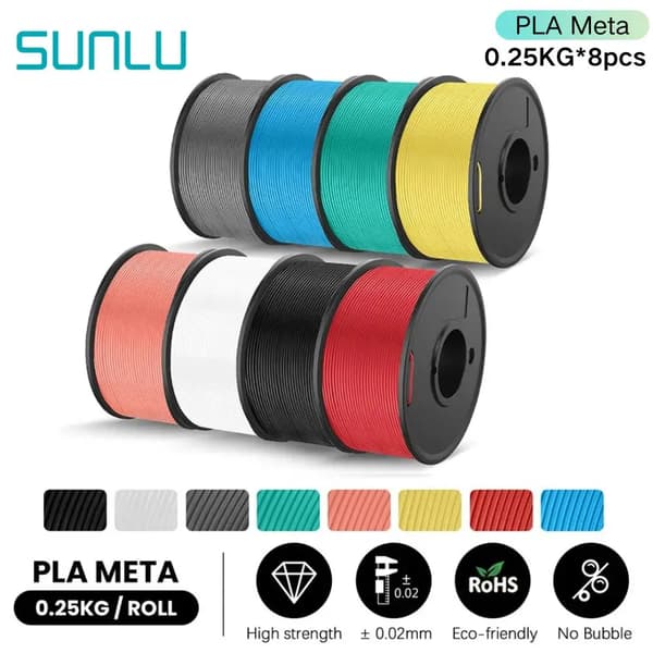 PLA Meta Filament, 2KG Totalvikt, 0.25KG per rulle,PLA-Meta-8 Rullar-2kg