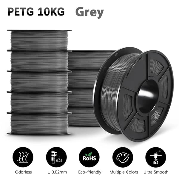 PETG filament, 10KG vægt, 1,75mm diameter,PETG-GRÅ-10kg