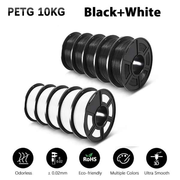 PETG-filament, 10 kg vikt, 1,75 mm diameter,PETG-5Svart 5Vit