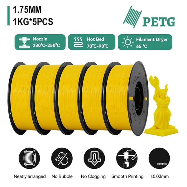 3D-skrivarfilament, 5 kg bubblfri kvalitet,5kg PETG Gul