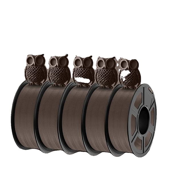 Wood PLA-filament, 1,75 mm diameter, 15% äkta träfiber,Valnötsträ 5 rullar