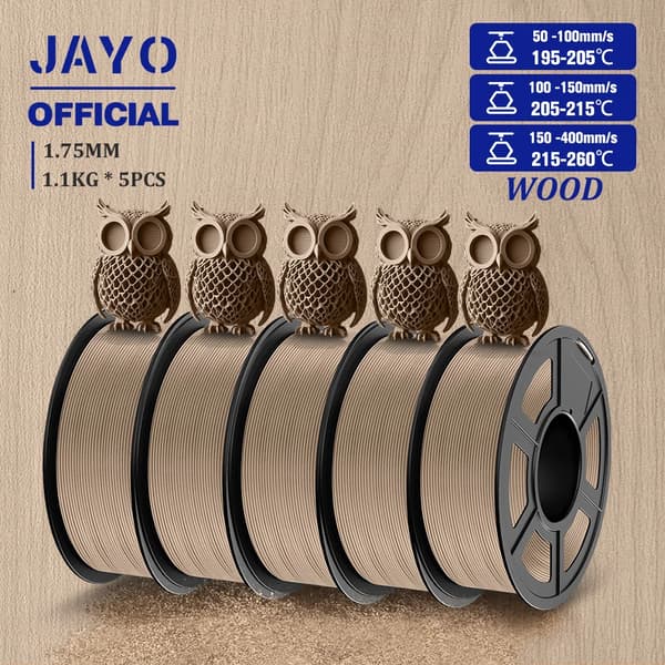 Wood PLA filament, 1,75 mm diameter, 15% ægte træfiber,Træ PLA 5 Ruller