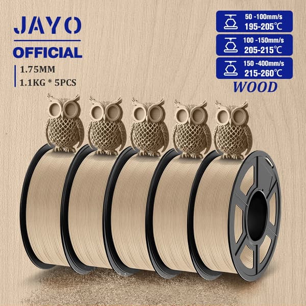 Wood PLA filament, 1,75 mm diameter, 15% ægte træfiber,Ahorntræ 5 Ruller