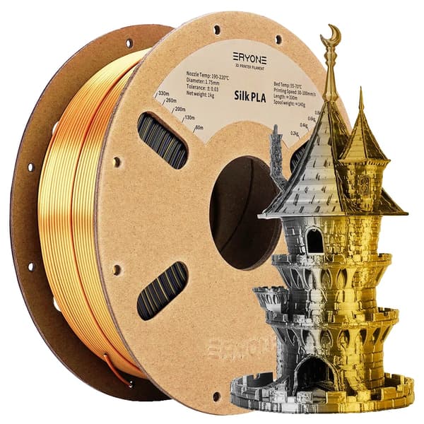 Dual Color Silk PLA Filament, 1,75 mm Diameter, 1 kg Vægt,Sort & Mørk Guld