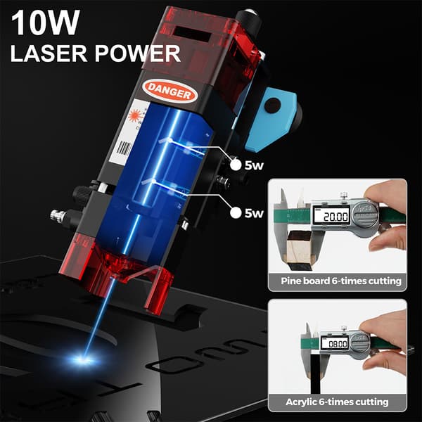 Lasergraver, 10W effekt, 300 x 300 mm område, 30.000 mm/min hastighed,TO TRÆER TTS-10 Pro, EU
