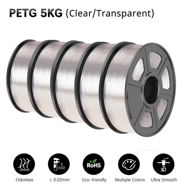 SUNLU PETG 3D Filamentti, Halkaisija 1,75 mm, Tulostuslämpötila 230-250℃,PETG Kirkas 5