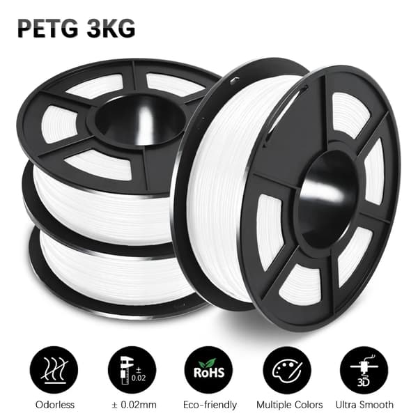 PLA Filament 3 Rullar, 1,75 mm Diameter, Miljövänligt Material,PETG Vit 3Rullar