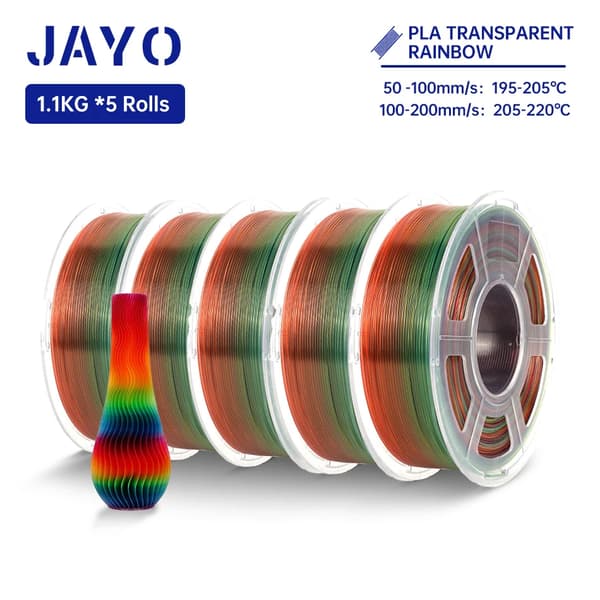 JAYO PLA Regnbue Filament, 1,75 mm Diameter, 5 Ruller,PLA Transparent RB01