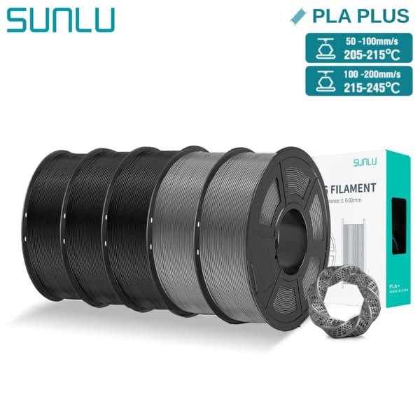 PLA Plus 3D Filament, 5KG, Färggivt och Hållbart Material,3Svart 2Grå