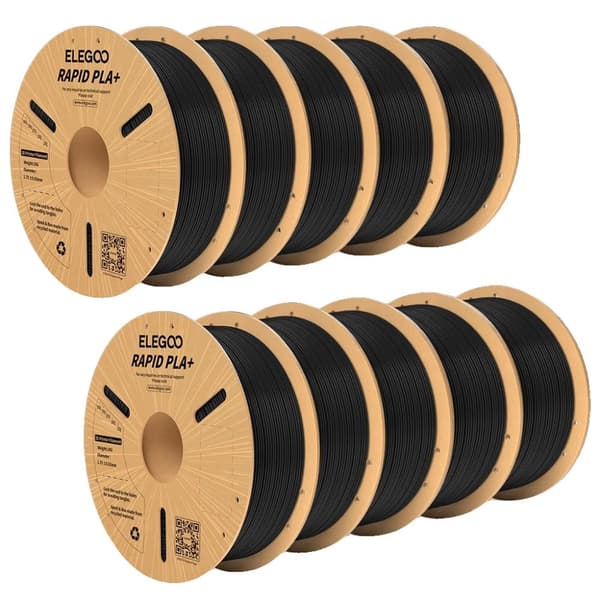 3D-printer filament, 1,75 mm diameter, 10 ruller, stærk lagadhæsion,Sort 10kg