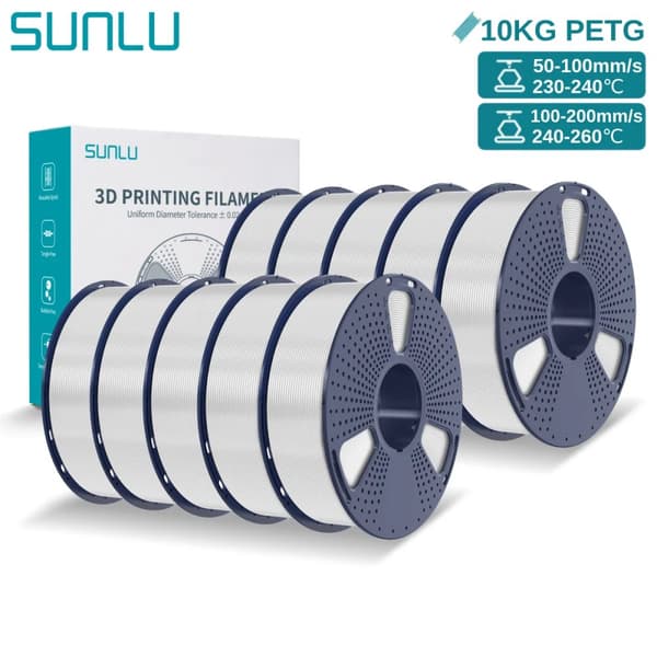 SUNLU PETG 3D-skrivarfilament, Hög hållfasthet, Inga bubblor,10KG Vit