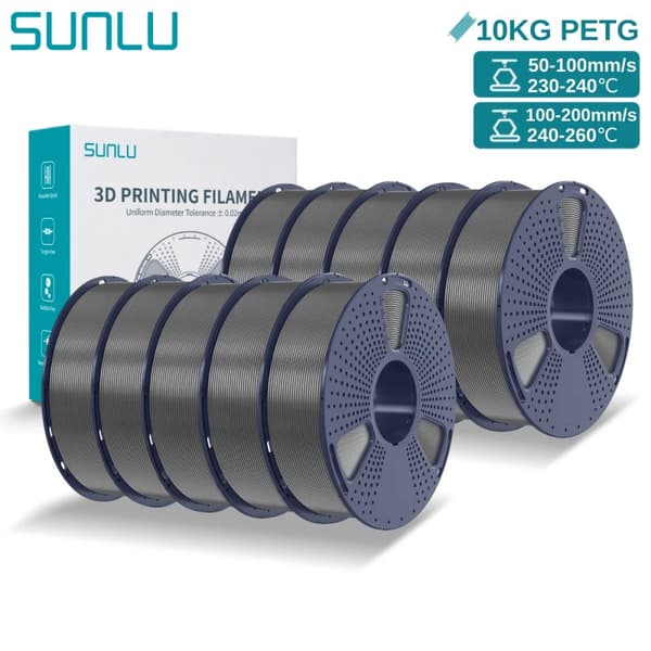 SUNLU PETG 3D-printer filament, høj sejhed, nul bobler,10KG Grå
