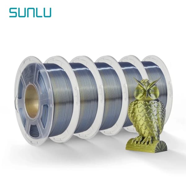 SUNLU PLA+ Silke Regnbåge 3D Filament, 1KG Vikt, 1.75mm Diameter,5 st Silke BK GD