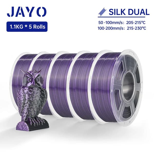 JAYO Rainbow 3D-skrivartillbehör, Dubbel färgalternativ, 1,75 mm diameter,SILKE Svart Lila
